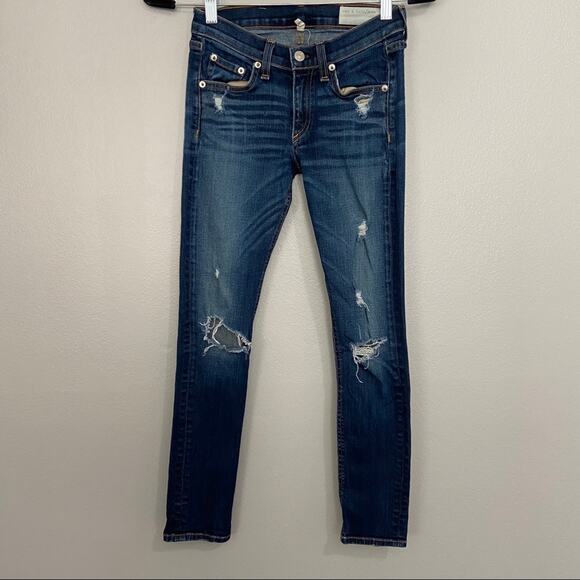 Rag & Bone Capri Jeans In Dark Shredded Size 24 - Picture 3 of 10